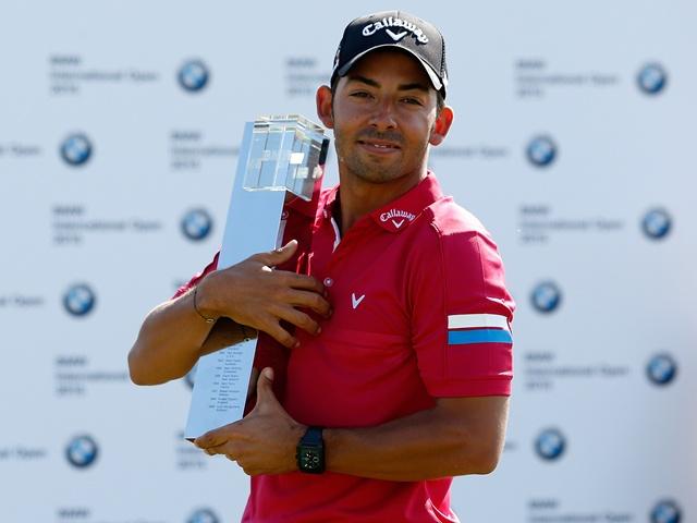 Pablo Larrazabal with the BMW International Open trophy